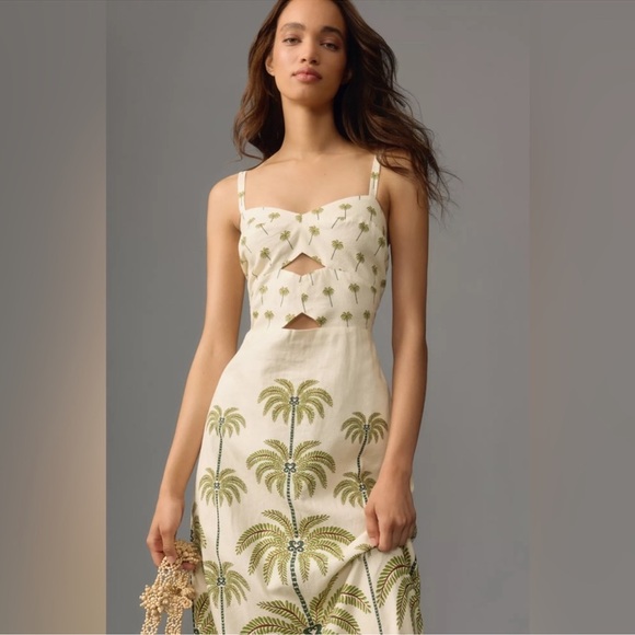 Farm Rio Sleeveless Ruffle Hem Tropical Linen Maxi Dress - Picture 2 of 15